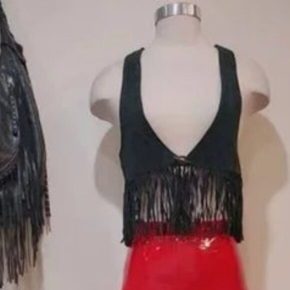 💋BOHO CHIC💋 Gypsy 05 Hippie Genuine Leather Fringe Vest in Black
